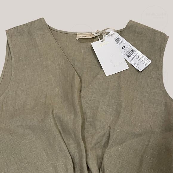 Cartoon 100% Linen Midi Dress 42, US 10 12 L | Minimalist, Pockets, Khaki NWT - Picture 2 of 8